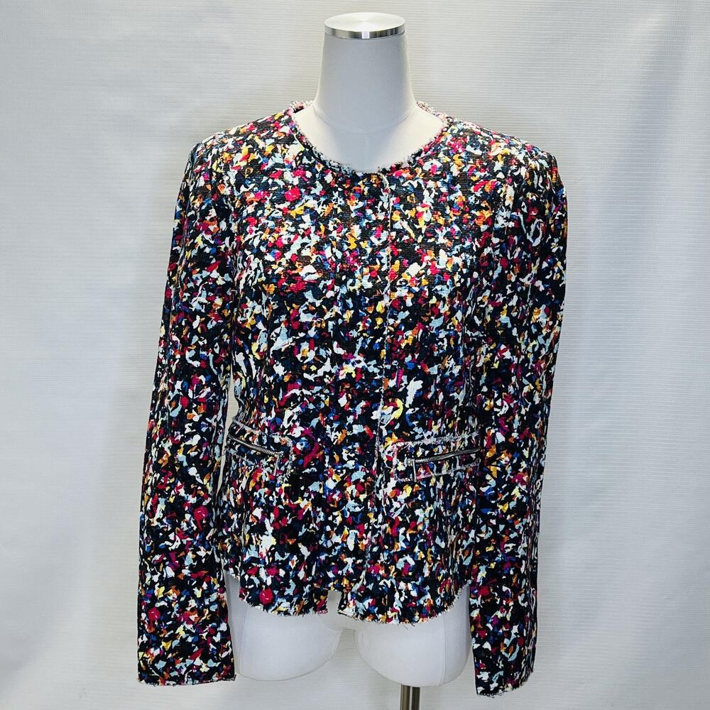 1.STATE Jacket Womens Large Tweed Zip Front Lined Textured Boho